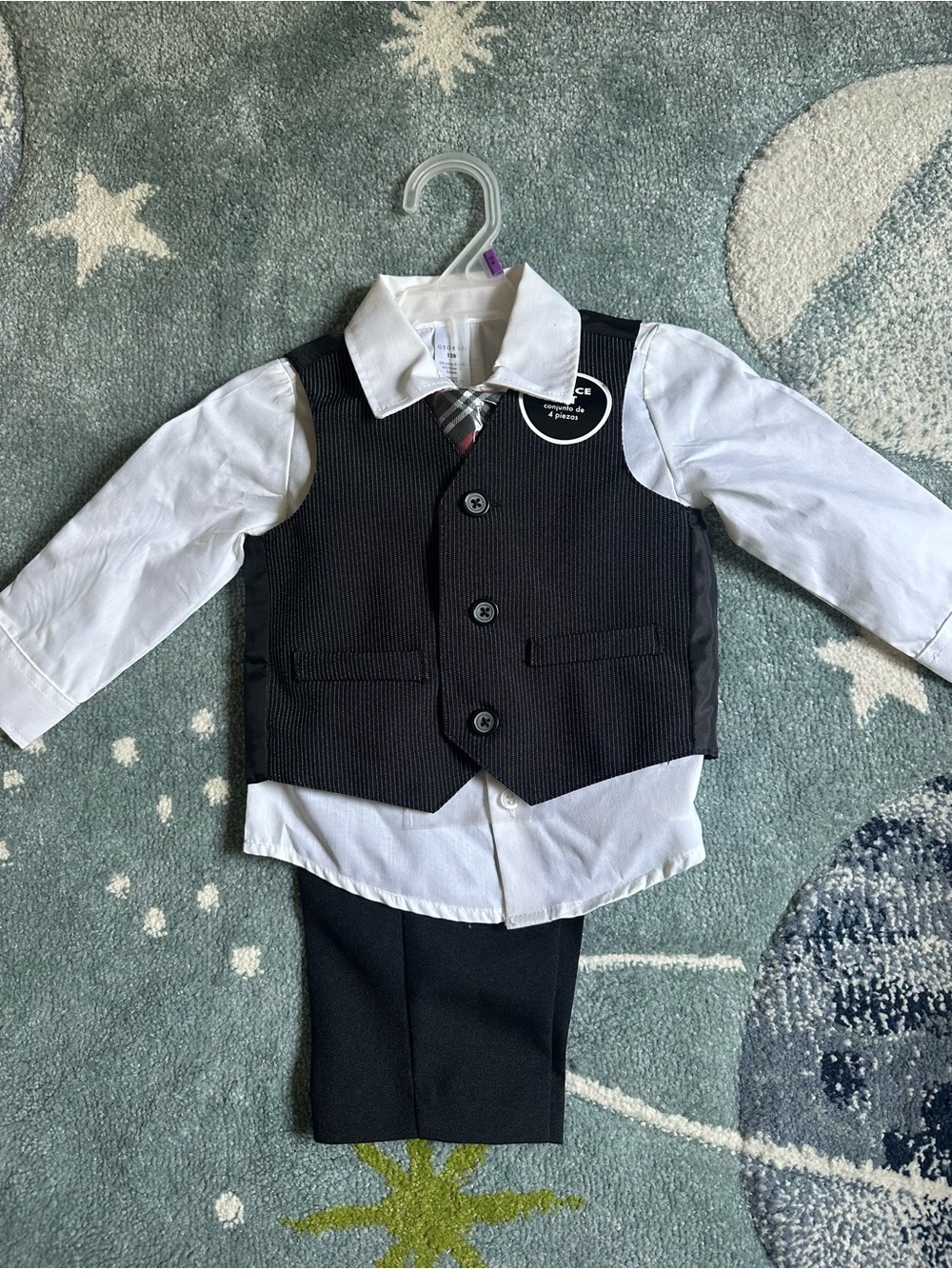NWT Classic 4 Piece Black Vest & Shirt Set Kids - Formal Outfit 12 Months